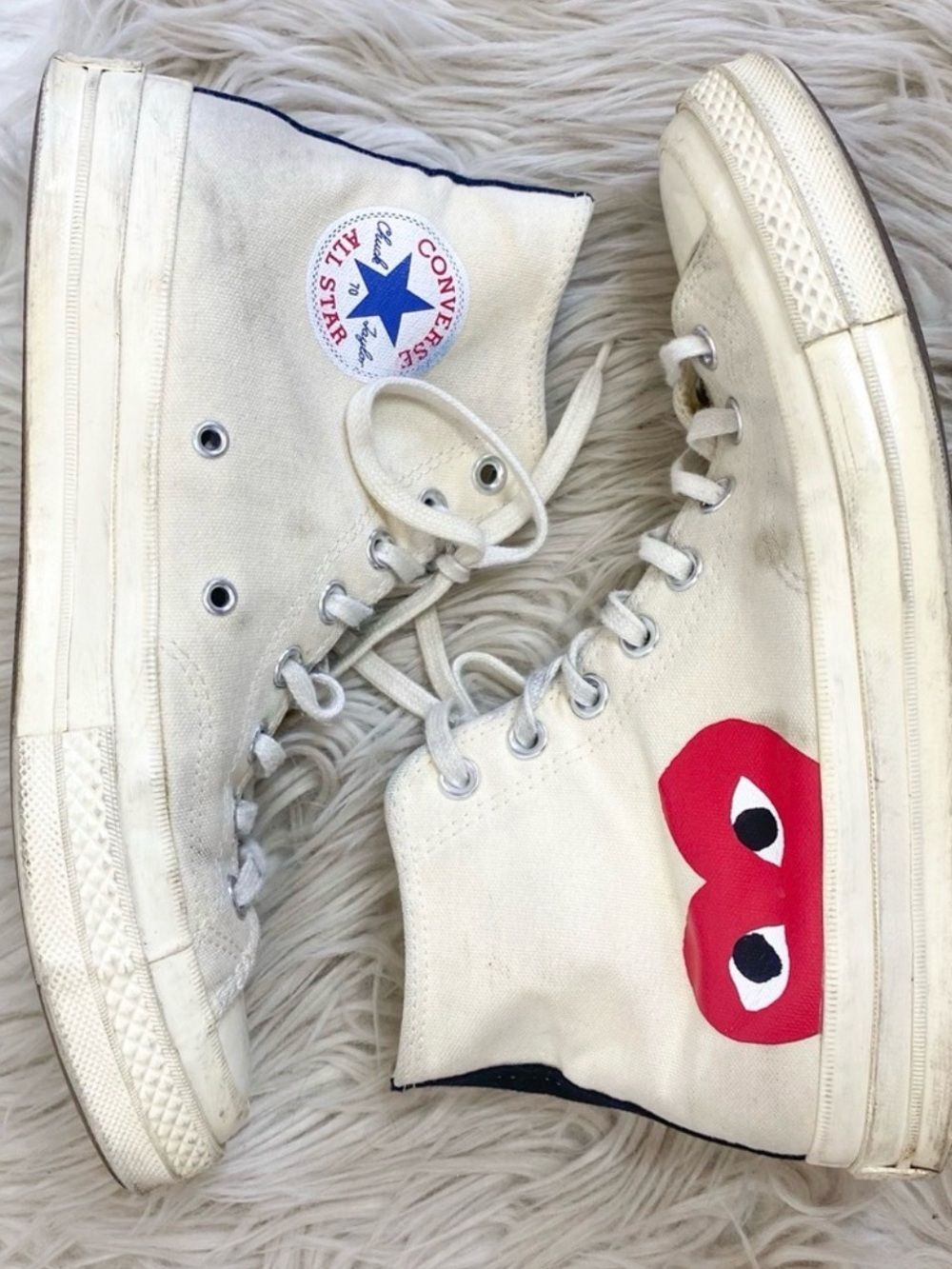 Comme des Garçons PLAY x Converse White Retro Heart High Top Sneakers
